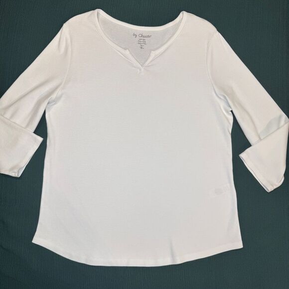 Chico's Size 2 (L) White 3/4 long sleeve top Basic T-Shirt Large Sz 12 - Picture 1 of 8
